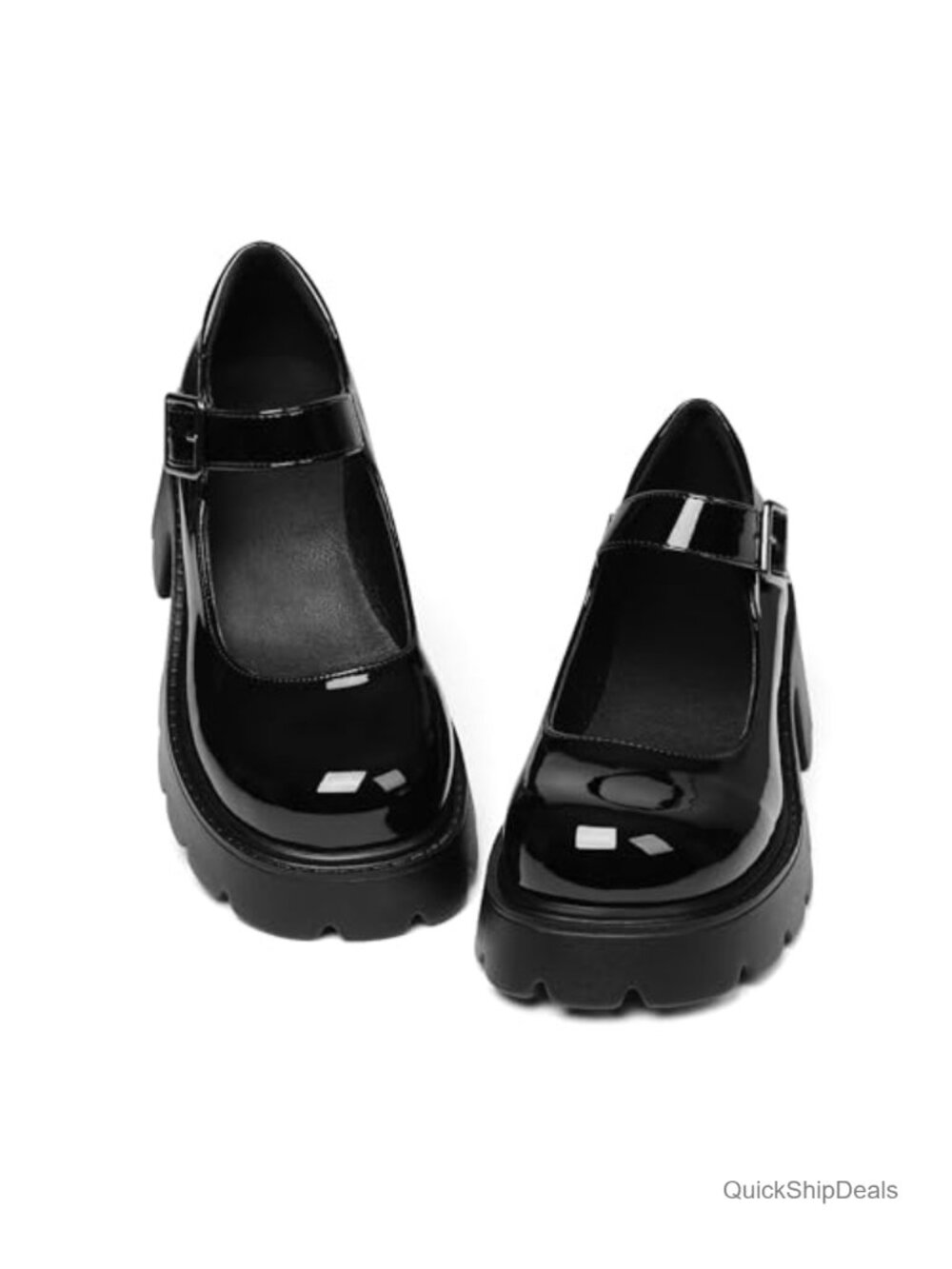 Chunky Platform Mary Jane Heels Round Toe Buckle Dress Shoes